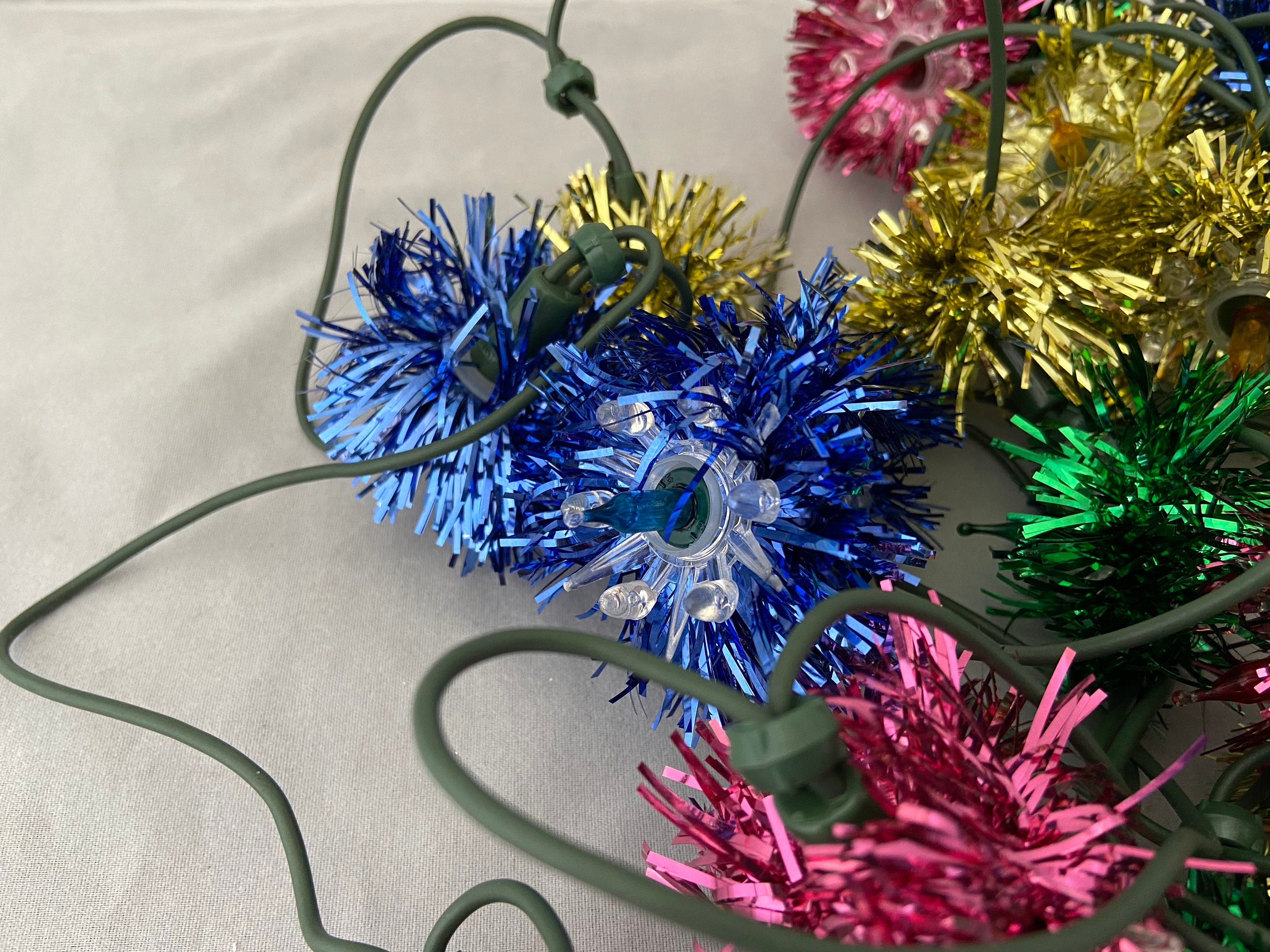 Vintage multicolor Tinsel Christmas Light Strand 20 Pom Poms Etsy