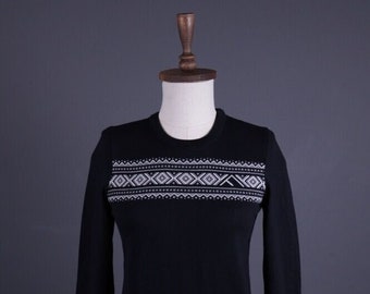 DALE OF NORWAY Black Fair Isle Merino Wool Knit Ski Sweater Size M