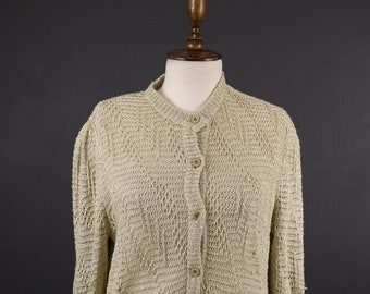 ESCADA by Margaretha Ley Linen Vintage Crochet Knit Glitter Cardigan Sweater 42