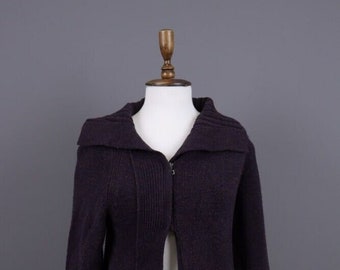 SARAH PACINI Purple Wool 1/4 Zip Knit Long Sleeve Cardigan Sweater One Size