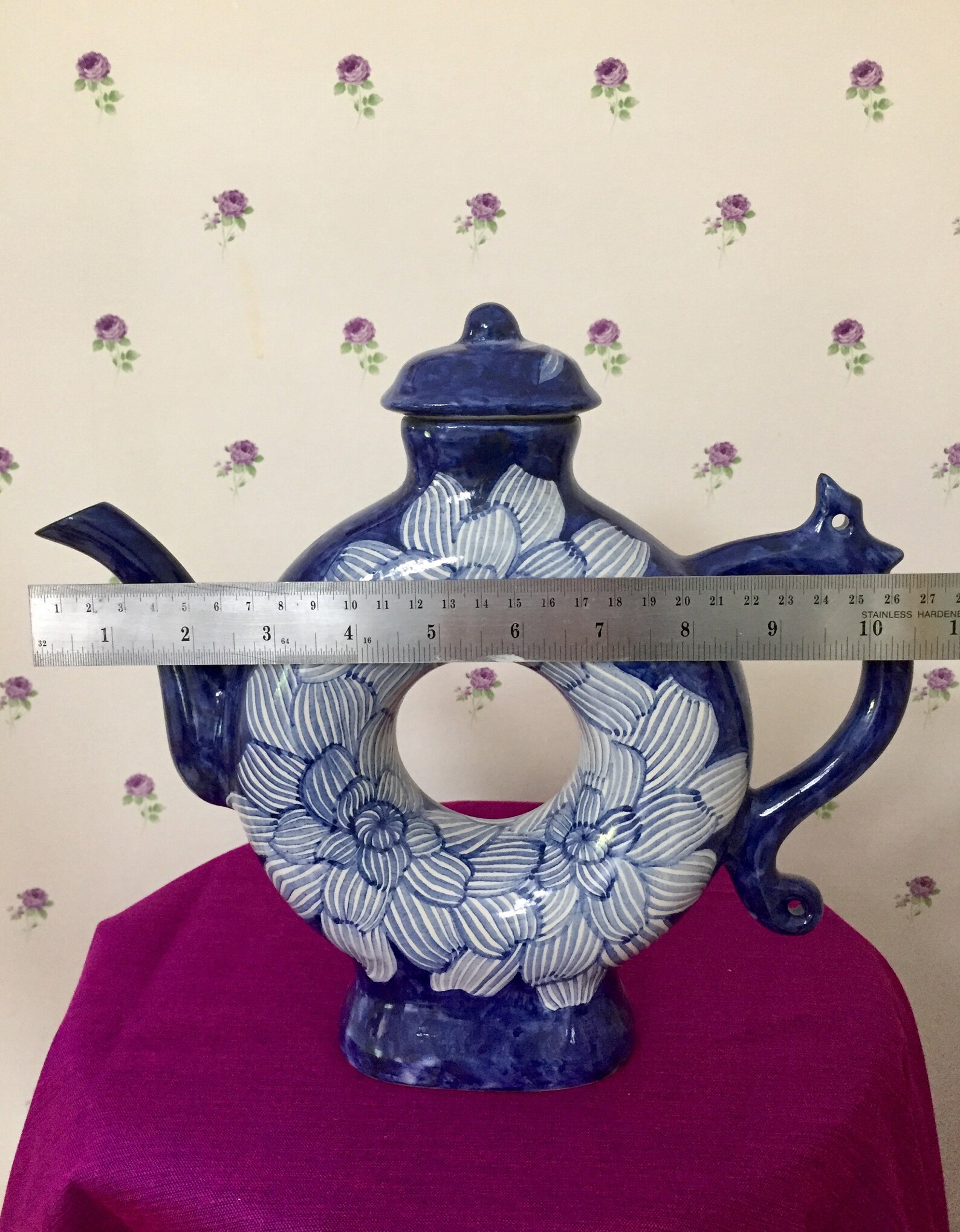 Large Handpainted Chinoiserie Ring Teapot/Vase Blue and White Etsy