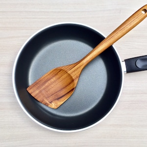 12.8 Inch Teak Angled Spatula, Stir-Fry Wooden Spatula, Durable Wood Spatula, Hand Carved Spatula, Natural Wood Spatula, Angled Edge Spatula
