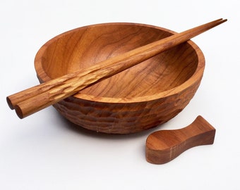 Golden Teak Bowl, Hand Carved Teak Wood Bowl, 5 Inch Handmade Wooden Bowl, Wooden Rice Bowl, Wooden Noodle Bowl, Decorative Teak Bowl