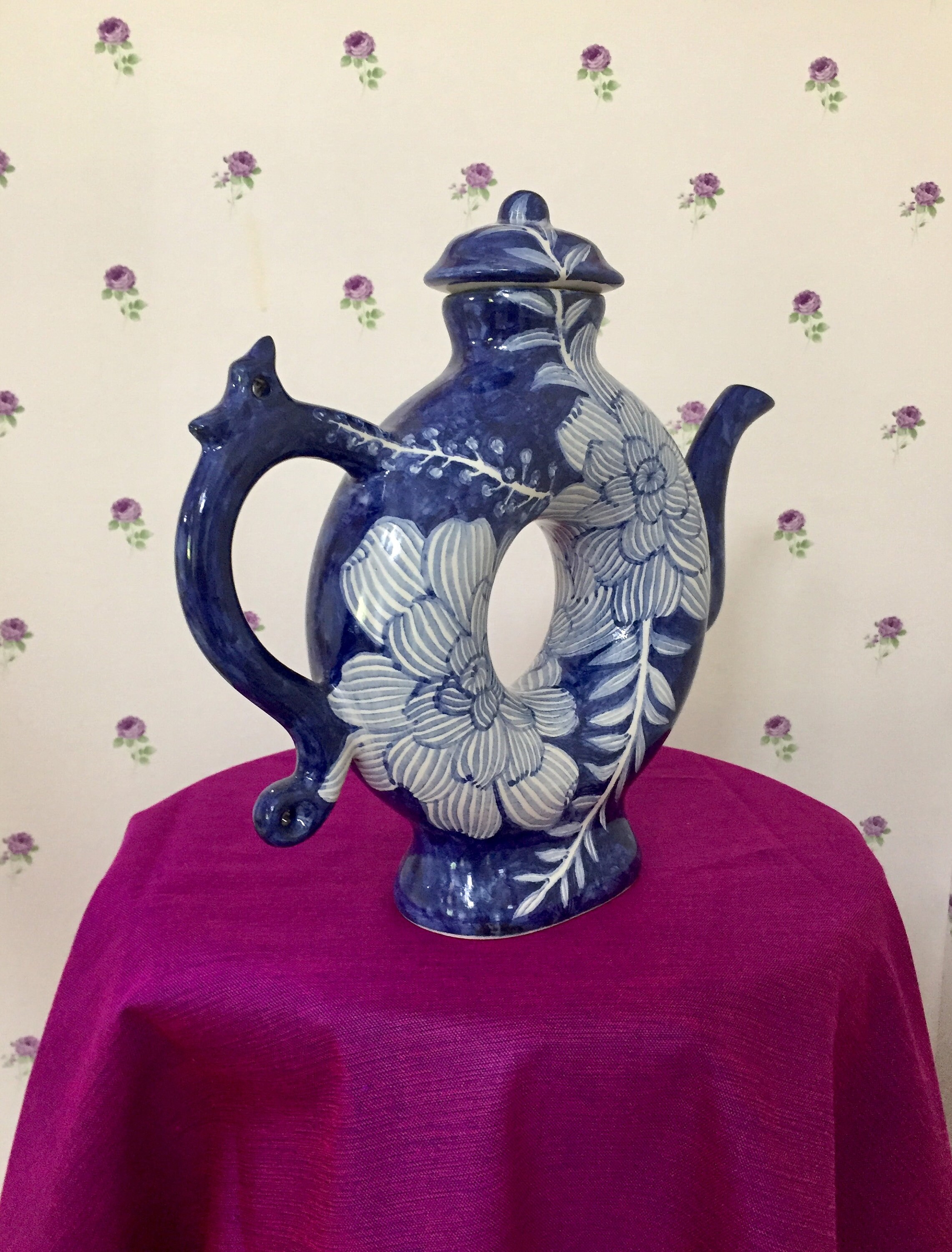 Large Handpainted Chinoiserie Ring Teapot/Vase Blue and White Etsy