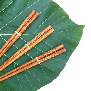 Hand Carved Teak Wood Chopsticks: Set of 2-3-4 Pairs of Golden Teak Chopsticks, Japanese Style Chopsticks, Handmade Gift for Christmas