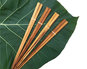 Handmade Teak Chopsticks: Set of 3-4 Pairs of Hexagonal Chopsticks, Japanese Style Chopsticks, Hand Carved Chopsticks, Food-Safe Utensils