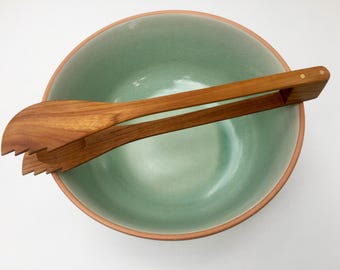 Golden Teak Wood Tongs: 10.25 Inch (26 cm.) Handmade Kitchen Tongs for Serving and Cooking, Food-Safe Utensil
