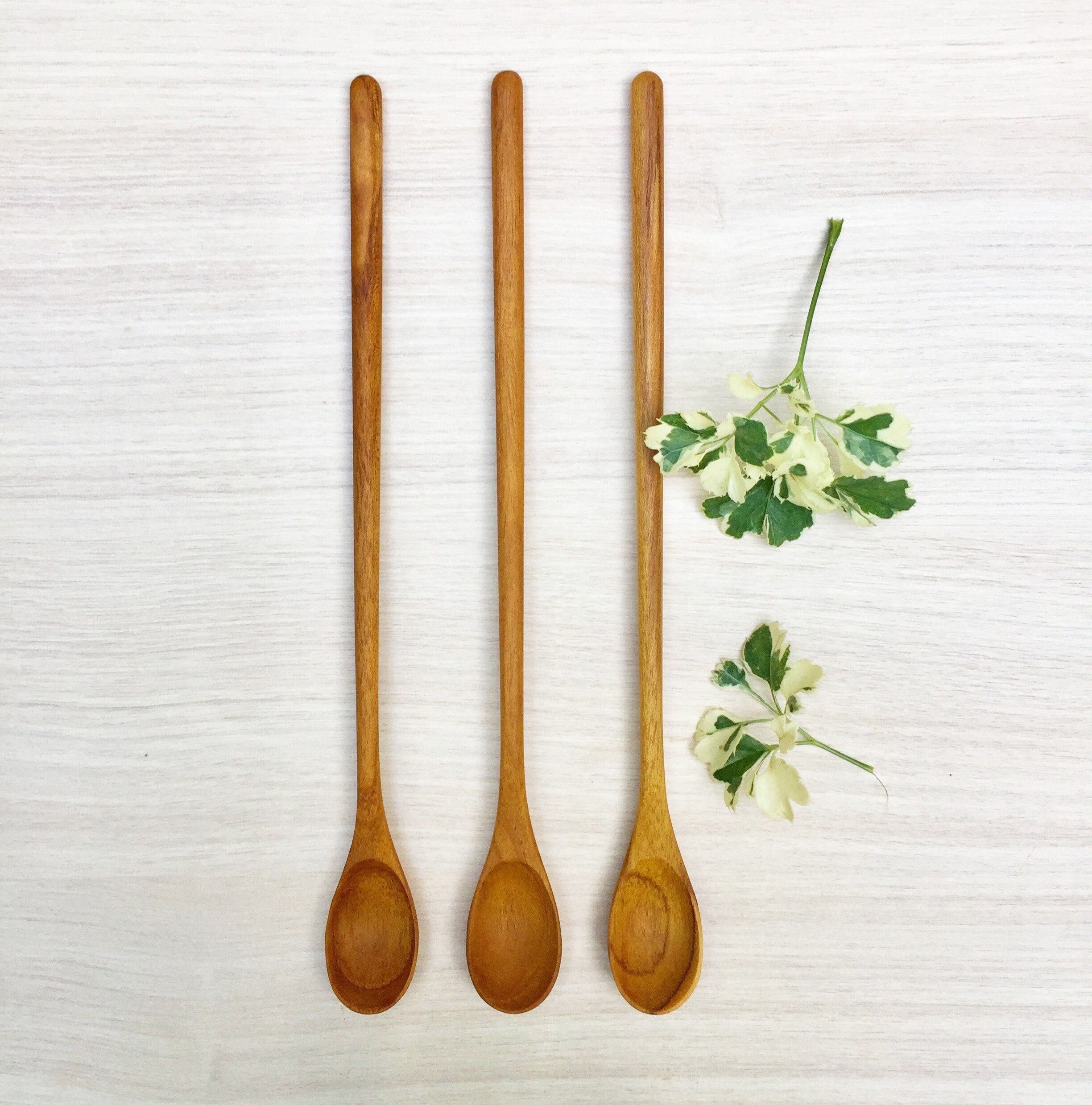 3PCS 12 Inch Long Wooden Spoons, Long Handle Wooden Cooking