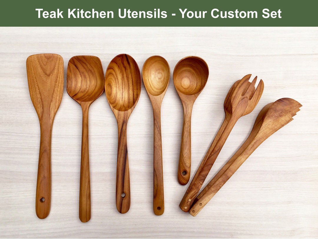 Teak Kitchen Utensils Your Custom Set Set of 2 Teak Wood Etsy