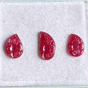 Pink Ruby Flower Carvings Pear Shape Flower Carving Natural Ruby Carvings, Beautiful Hand Work Flower Design Carvings ForJewelry