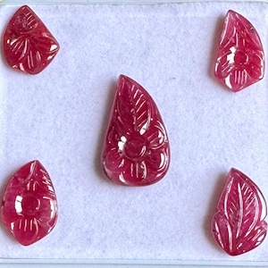 Pink Ruby Flower Carvings Pear Shape Flower Carving Natural Ruby Carvings, Beautiful Hand Work Flower Design Carvings ForJewelry
