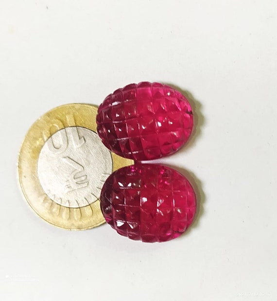 Natural Ruby glass filled Designer Carving Gemstone -Loose Ruby Flat Back Carved Pendant Size16x20mm