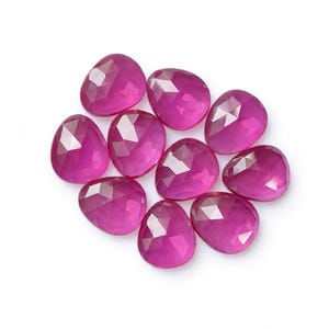 Losse plakjes roze saffier met roosgeslepen afwerking, eivormige edelsteen, Thaise saffier, steengrootte 10 x 12 mm, 10 stuks