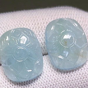 Carved Aquamarine Gemstone Pair: Natural Blue Rectangle Jewelry Making