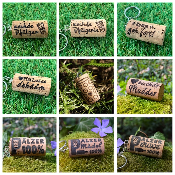 Wine cork keychain dark • PfalzEdition • Engraving • Cork engraving • Cork • Natural cork • Bottle cork • Palatinate • Palatinate • Palatinate
