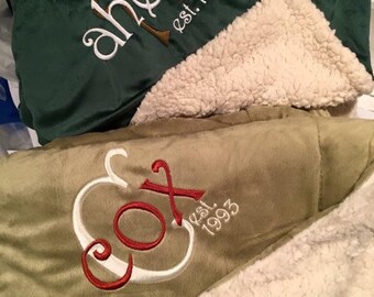 Custom Embroidered Sherpa Blanket | Personalized Fleece Throw | Monogram Blanket Gift | Wedding Housewarming