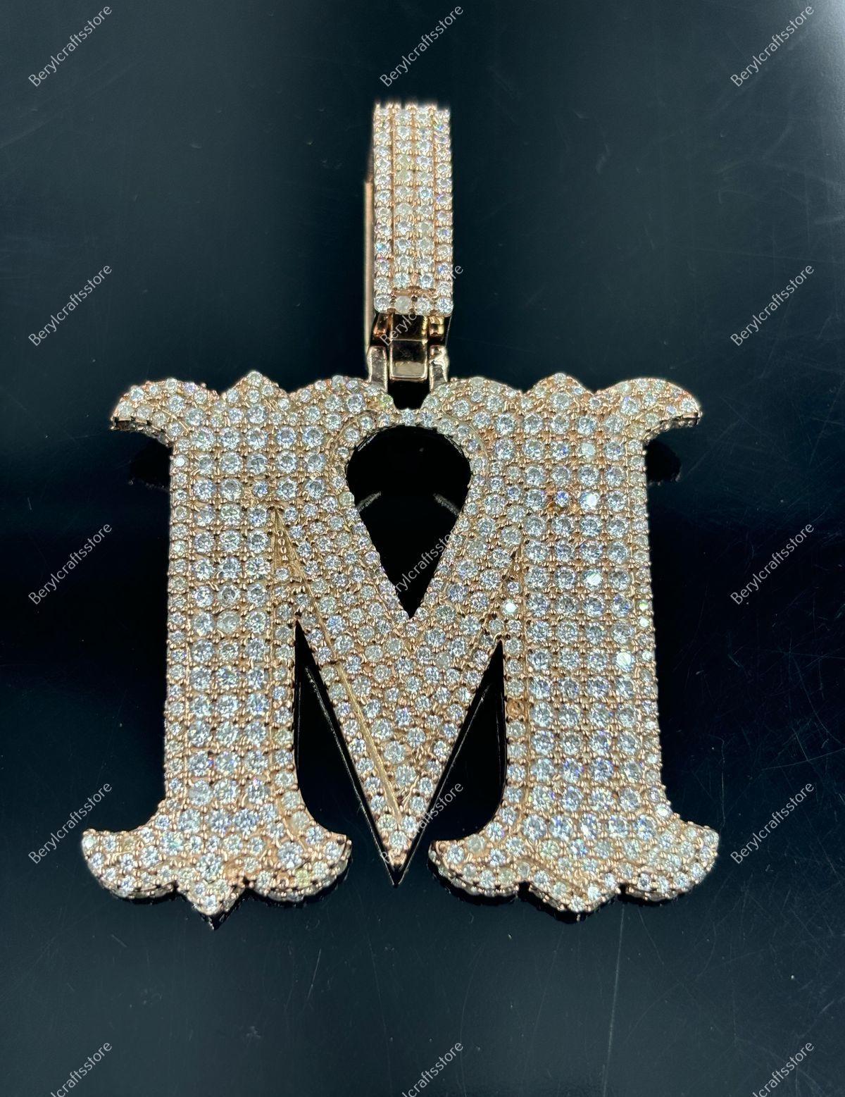 M Letter Diamond Pendant, 3Ctw Round Cut Moissanite Pendant, Custom Any Letter Pendant, Birthday Gift idea, 925 Sterling Silver Pendant
