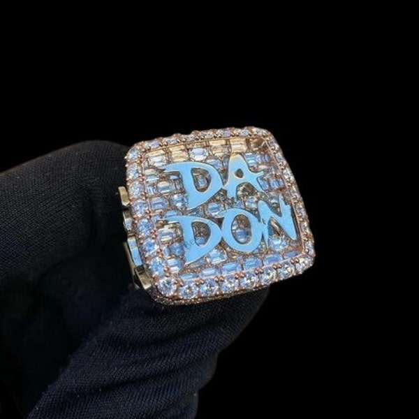 Men's Iced Out Real Moissanite Ring, Moissanite Hip Hop Ring, Letter Men's Ring, Band Ring, Diamond Custom Ring, Signet Rings Ring