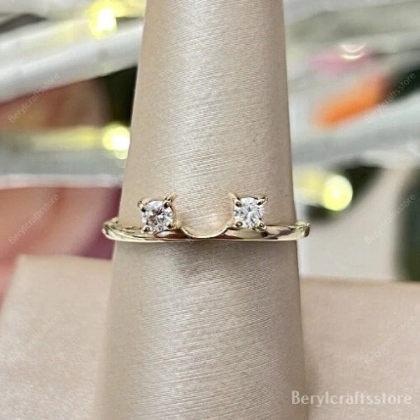 Two Stone Diamond Gift Wrap Ring, 0.45 Ctw Minimalist 14K Yellow Gold Finish Wedding Wrap Ring, Round Cut Diamond Enhancer Guard Ring
