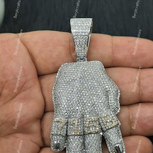 Hand Pendant, Round Cut Real Moissanite Pendant, Hip Hop Iced Out Pendant, Custom Letter Diamond Pendant, 925 Sterling Silver Pendant
