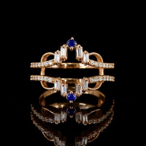 Blue Sapphire Sterling Silver Wrap Ring - Diamond Engagement Enhancer