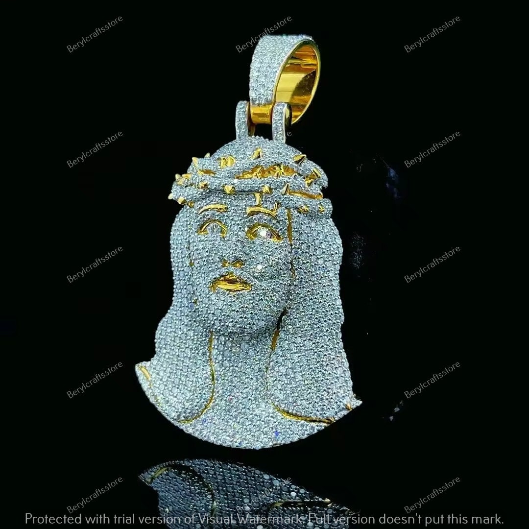 Iced Out Jesus Pendant, VVS Moissanite, 925 Sterling Silver, Hip Hop ...