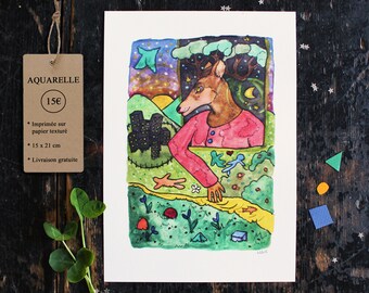 Le cerf - Illustration à l'aquarelle imprimée