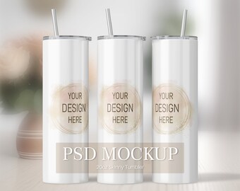 20oz Skinny Tumbler Mockup, Photoshop Mockup, 20oz Tumbler Mockup, Sublimation Tumbler Mockup, PSD file, Flower Background Tumbler Mock Up