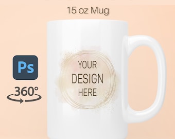 Wideo z makietą kubka 15 uncji, szablon Photoshop PSD, szablon kubka obrotowego