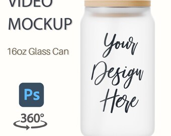 16oz Frosted Glass Can Mockup, Rotating Can Template, Photoshop PSD file
