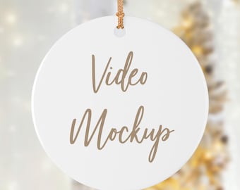 Christmas Ornament Mockup Video – Round Ceramic Ornament Photoshop PSD, Smart Object Mockup File, Rotating Ornament Mockup