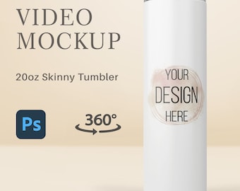 20oz Skinny Tumbler Video Mockup, Animated Rotating Tumbler, PSD file for Adobe Photoshop