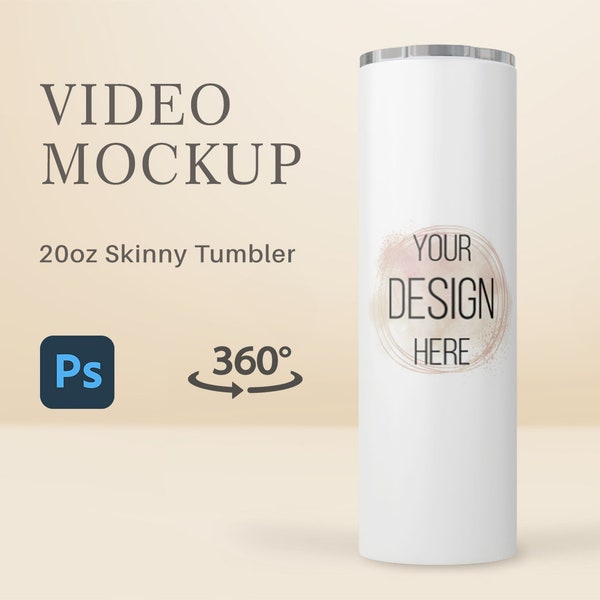 20oz Skinny Tumbler Video Mockup, Photoshop Mockup, Tumbler Animated Mockup, 20oz Tumbler Mockup, Spinning Tumbler Mockup, Rotating Tumbler