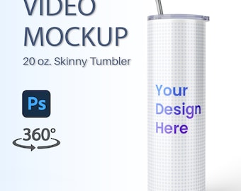 20oz Skinny Tumbler Video Mockup | Photoshop Mockup | Tumbler Animated Mockup with Metal Straw | Spinning Tumbler Mockup | Rotating Tumbler