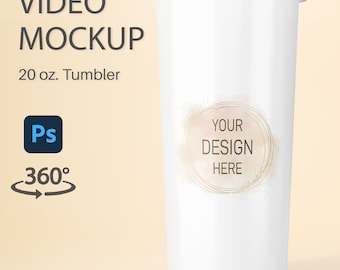 20oz Tapered Tumbler Video Mockup, Photoshop Tumbler Mockup, Tumbler Animated Mockup, Printify 20oz Tumbler Mockup, Rotating Tumbler Mockup