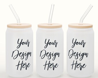 16oz Frosted Glass Can Mockup | Photoshop Mockup | Libbey Glass Can Mockup  | Transparent Glass Can | Three Glass Cans | Beer Can Mockup