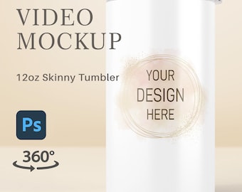 12oz Skinny Tumbler Video Mockup, Photoshop Mockup, Tumbler Animated Mockup, 20oz Tumbler Mockup, Spinning Tumbler Mockup, Rotating Tumbler