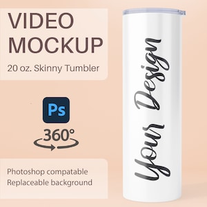 20oz Skinny Tumbler Video Mockup | Photoshop Mockup | Tumbler Animated Mock-up | Spinning Tumbler Mock up | Rotating Tumbler
