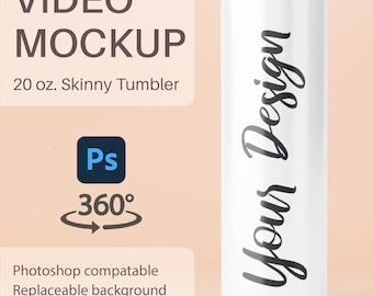 20oz Skinny Tumbler Video Mockup | Photoshop Mockup | Tumbler Animated Mock-up | Spinning Tumbler Mock up | Rotating Tumbler