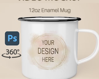 Camp Mug Mockup | Camping Mug Mockup | 12oz Camping Mug | White Enamel Mug | Spinning Mug | Mug Video Mock up | Psd Mockup