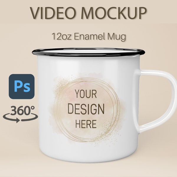 Camp Mug Mockup | Camping Mug Mockup | 12oz Camping Mug | White Enamel Mug | Spinning Mug | Mug Video Mock up | Psd Mockup