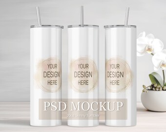 Tumbler Mockup, Photoshop Mockup, 20oz Tumbler Mockup, White Orchid, PSD file, Flowers Background, Tumbler Mock Up