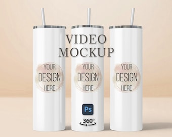 20oz Skinny Tumbler Video Mockup, Photoshop Mockup, Tumbler Animated Mockup, 20oz Tumbler Mockup, Spinning Tumbler Mockup, Rotating Tumbler
