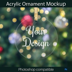 Acrylic Ornament Mockup | Photoshop Ornament Mockup | Printify Ornament Mockup PSD | Christmas Ornament Mockup | Mockup with Smart Object