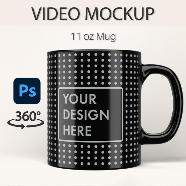 Black Mug Mockup | Mug Video Mockup | Photoshop Mug Mockup | 11oz Mug Mock Up | Spinning Mug Mockup | Rotating Mug | Mug Animated Mockup