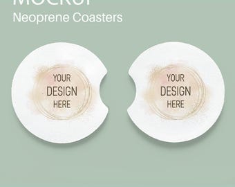 Car Coaster Mockup | Two Coasters Mock Up | Sublimated Coaster Template | PSD with smart object