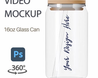 Libbey Glass Mockup | 16oz Glass Can Mockup | Video Mockup |   | Glass Can Mockup Video | Spinning Glass Can | Can Video Mock up |