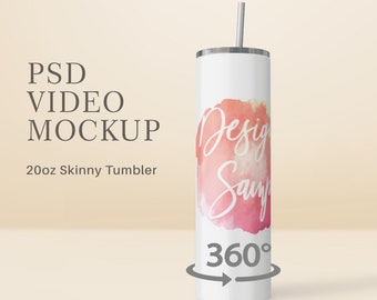 20oz Skinny Tumbler Video Mockup, Photoshop Mockup,  Tumbler Animated Mockup, 20oz Tumbler Mockup, Spinning Tumbler Mockup, Rotating Tumbler