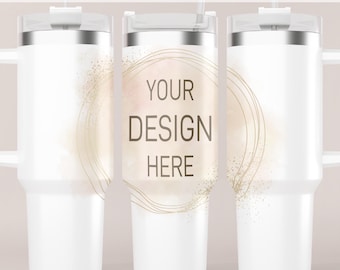 40oz Tumbler Mockup | Sublimation Tumbler Mockup | White Tumbler with Handle | Three Tumblers Mockup