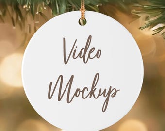 Christmas Ornament Mockup Video – Round Ceramic Ornament  PSD, Smart Object Mockup File, White Circle Ornament Mockup
